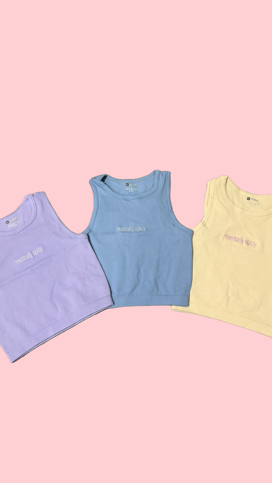 Mentally Spicy (Custom Embroidered ) Crop Active Tanks