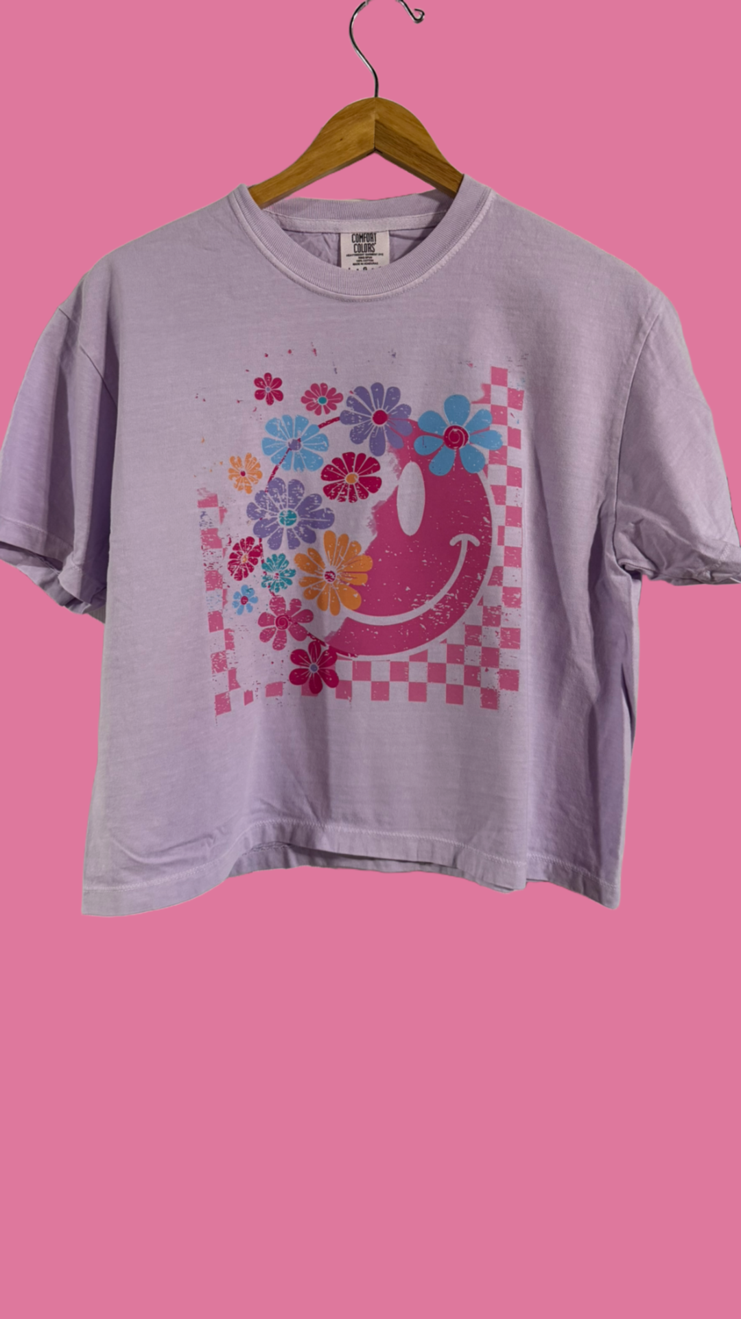 Smiley with Flowers Cropped T-Shirt
