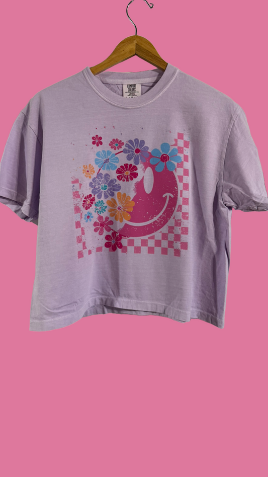 Smiley with Flowers Cropped T-Shirt